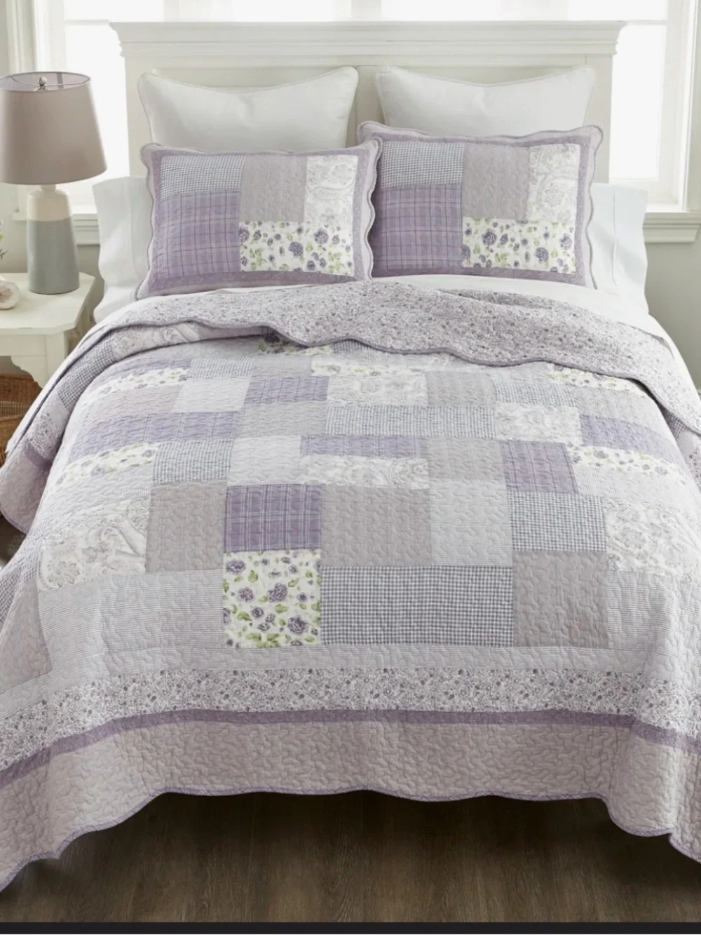 Donna Sharp Lavender Rose Quilt Set - 3 pieces Patchwork Cotton Farmhouse